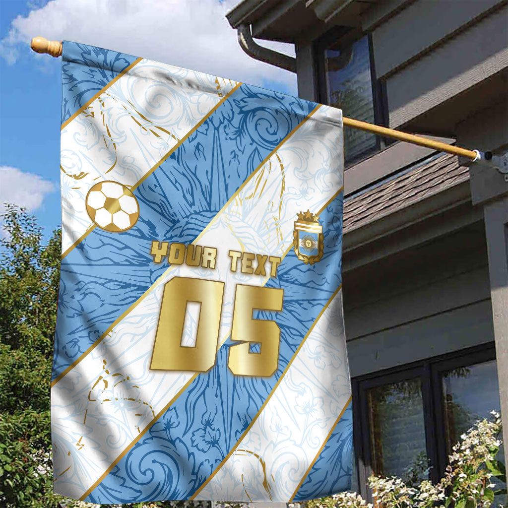 Custom Argentina Football Garden Flag Sun Of May Baroque Filigree Gold Striped Patterns