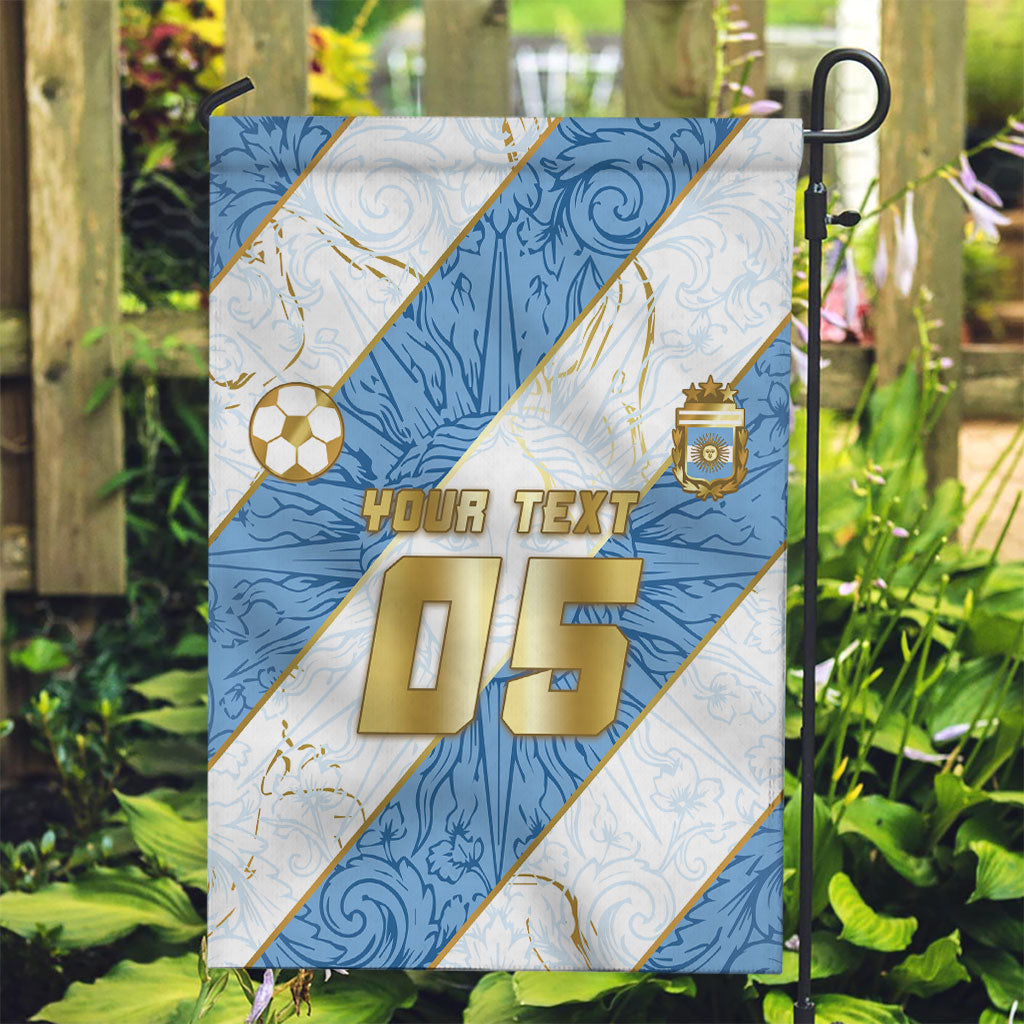 Custom Argentina Football Garden Flag Sun Of May Baroque Filigree Gold Striped Patterns