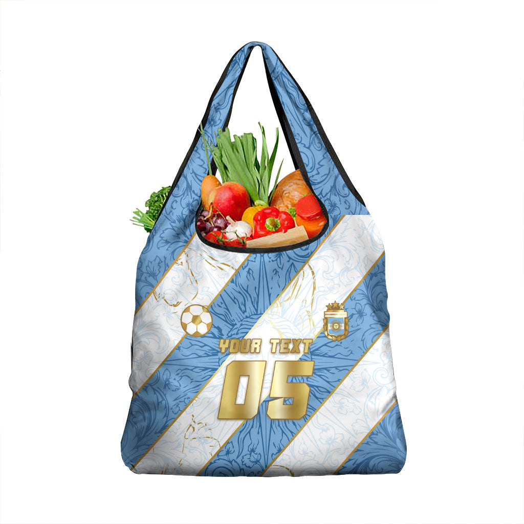 Custom Argentina Football Grocery Bag Sun Of May Baroque Filigree Gold Striped Patterns