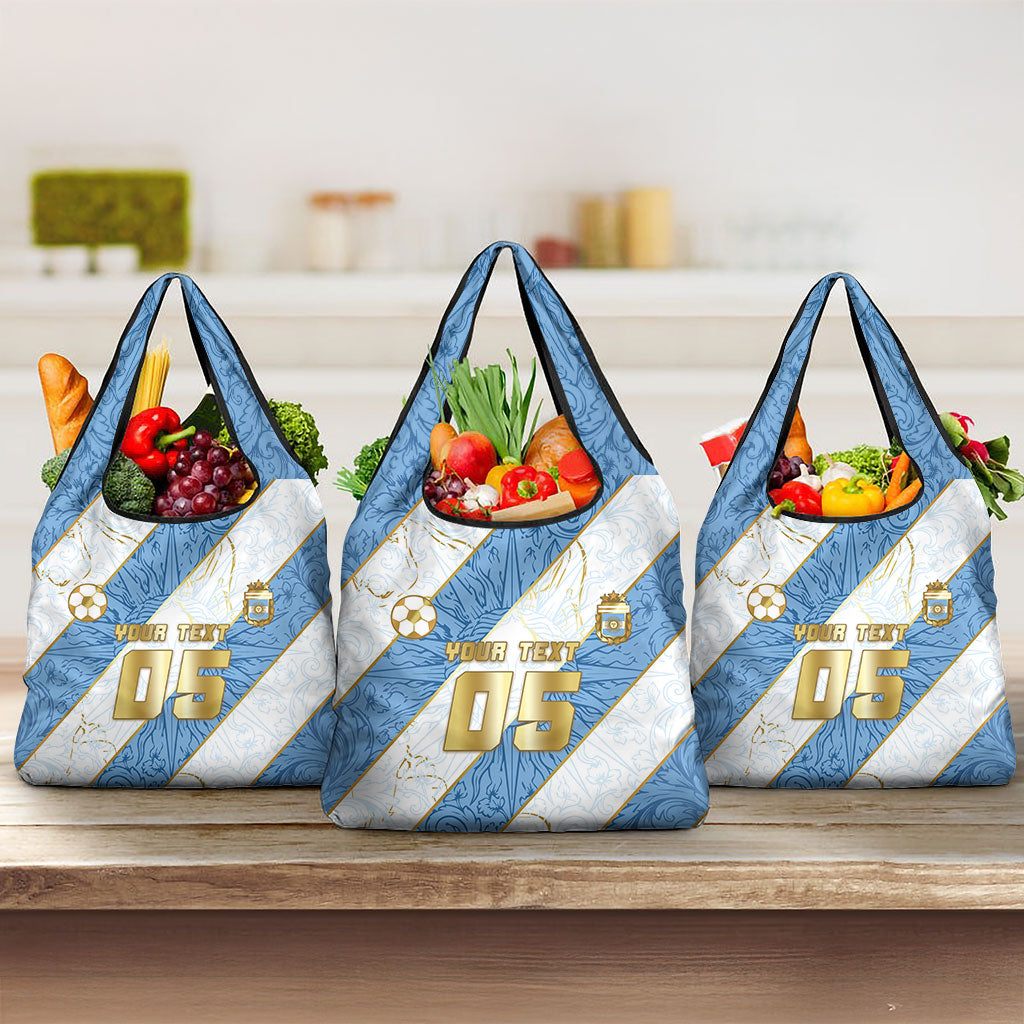 Custom Argentina Football Grocery Bag Sun Of May Baroque Filigree Gold Striped Patterns