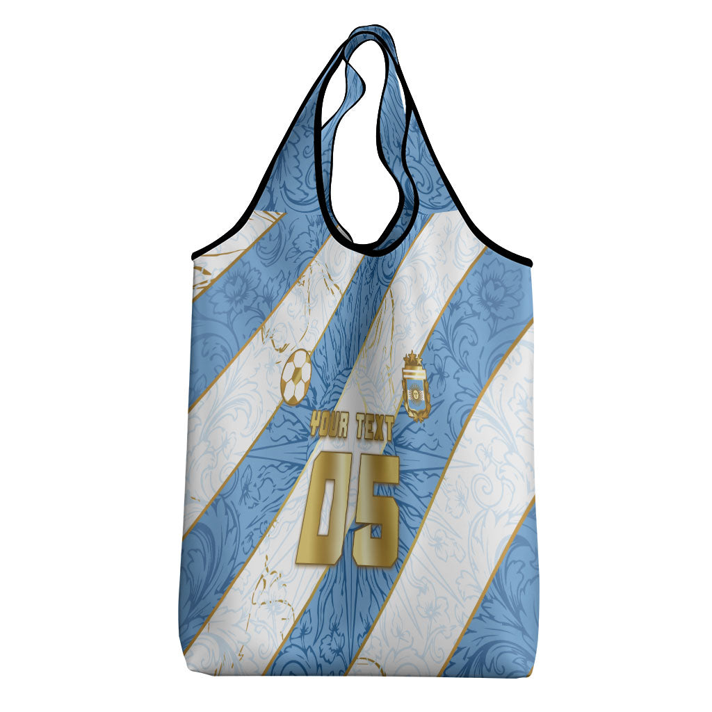 Custom Argentina Football Grocery Bag Sun Of May Baroque Filigree Gold Striped Patterns