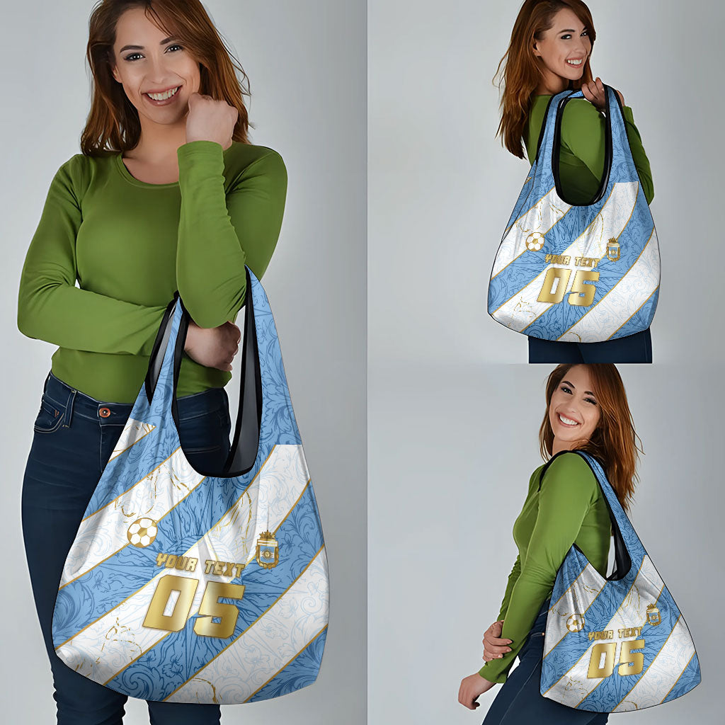 Custom Argentina Football Grocery Bag Sun Of May Baroque Filigree Gold Striped Patterns