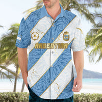 Custom Argentina Football Hawaiian Shirt Sun Of May Baroque Filigree Gold Striped Patterns
