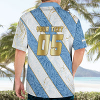 Custom Argentina Football Hawaiian Shirt Sun Of May Baroque Filigree Gold Striped Patterns