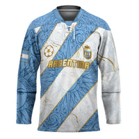 Custom Argentina Football Hockey Jersey Sun Of May Baroque Filigree Gold Striped Patterns
