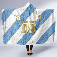 Custom Argentina Football Hooded Blanket Sun Of May Baroque Filigree Gold Striped Patterns