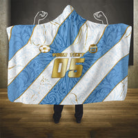 Custom Argentina Football Hooded Blanket Sun Of May Baroque Filigree Gold Striped Patterns