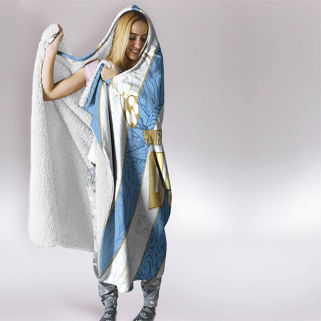 Custom Argentina Football Hooded Blanket Sun Of May Baroque Filigree Gold Striped Patterns