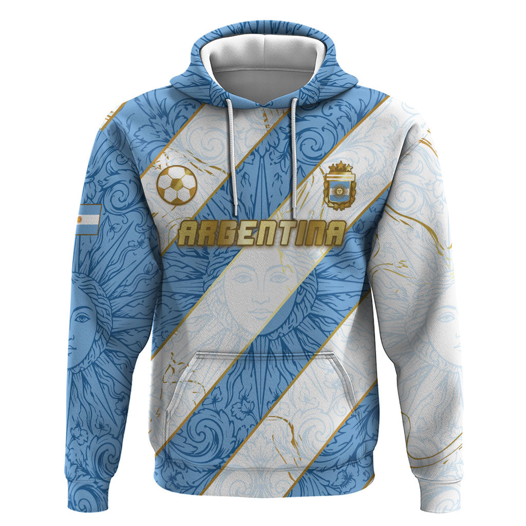 Custom Argentina Football Hoodie Sun Of May Baroque Filigree Gold Striped Patterns
