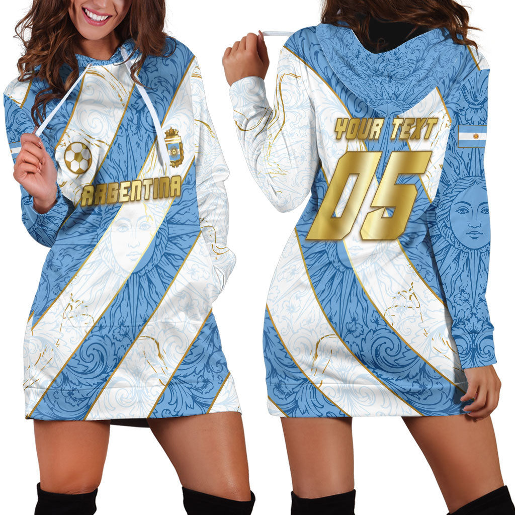 Custom Argentina Football Hoodie Dress Sun Of May Baroque Filigree Gold Striped Patterns