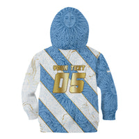 Custom Argentina Football Kid Hoodie Sun Of May Baroque Filigree Gold Striped Patterns