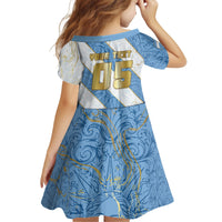 Custom Argentina Football Kid Short Sleeve Dress Sun Of May Baroque Filigree Gold Striped Patterns