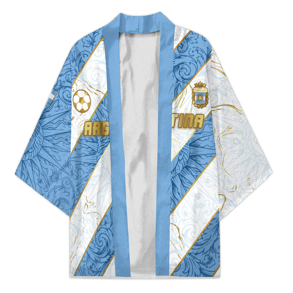 Custom Argentina Football Kimono Sun Of May Baroque Filigree Gold Striped Patterns