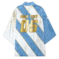 Custom Argentina Football Kimono Sun Of May Baroque Filigree Gold Striped Patterns