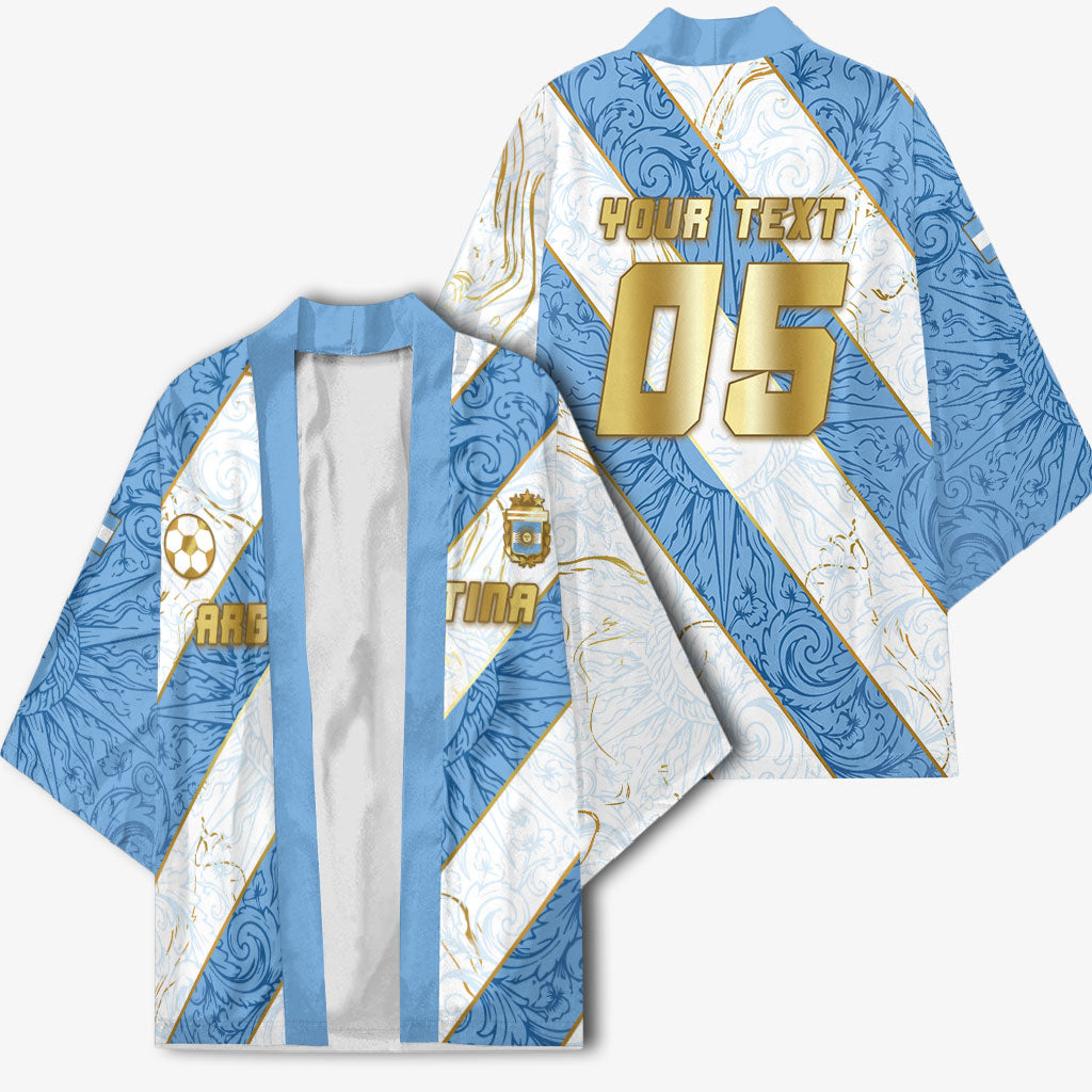Custom Argentina Football Kimono Sun Of May Baroque Filigree Gold Striped Patterns