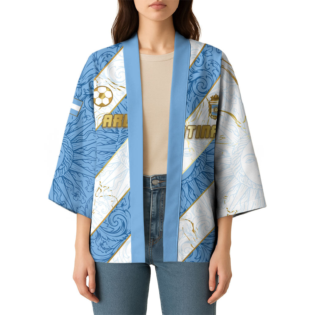 Custom Argentina Football Kimono Sun Of May Baroque Filigree Gold Striped Patterns