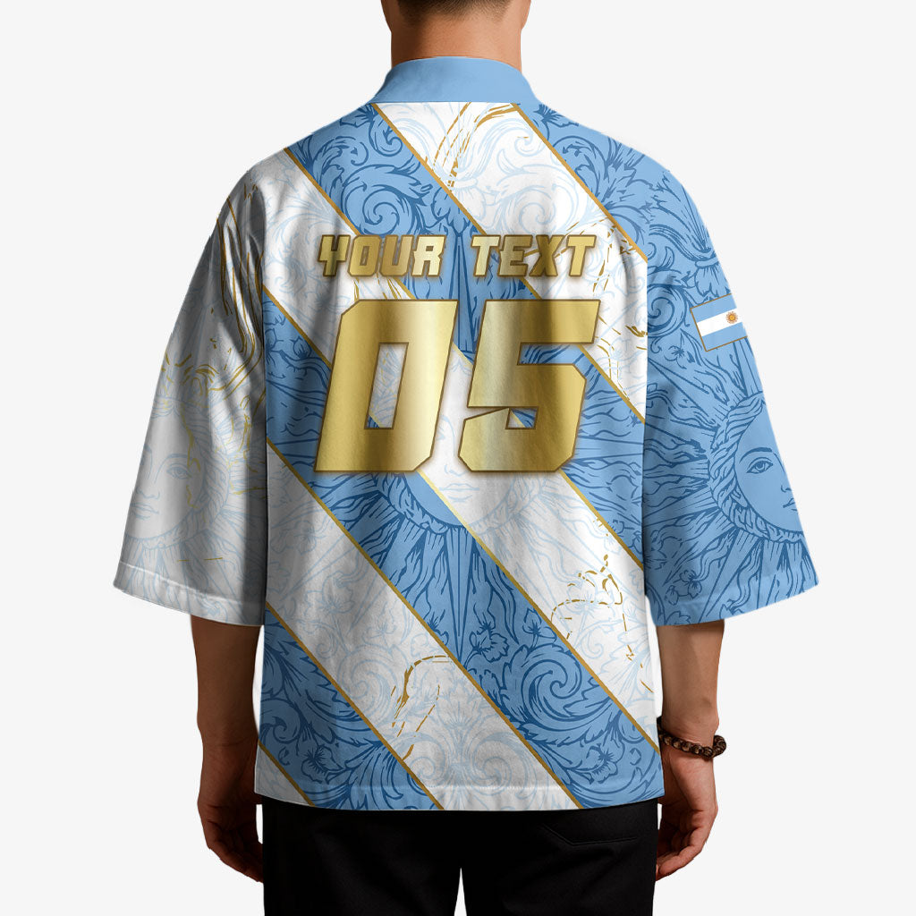 Custom Argentina Football Kimono Sun Of May Baroque Filigree Gold Striped Patterns