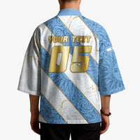 Custom Argentina Football Kimono Sun Of May Baroque Filigree Gold Striped Patterns