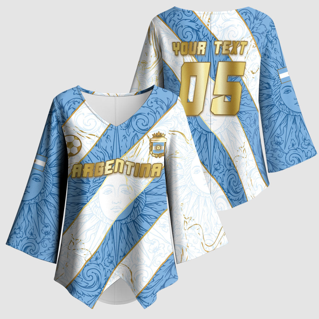Custom Argentina Football Kimono Sleeve Blouse Sun Of May Baroque Filigree Gold Striped Patterns