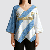 Custom Argentina Football Kimono Sleeve Blouse Sun Of May Baroque Filigree Gold Striped Patterns