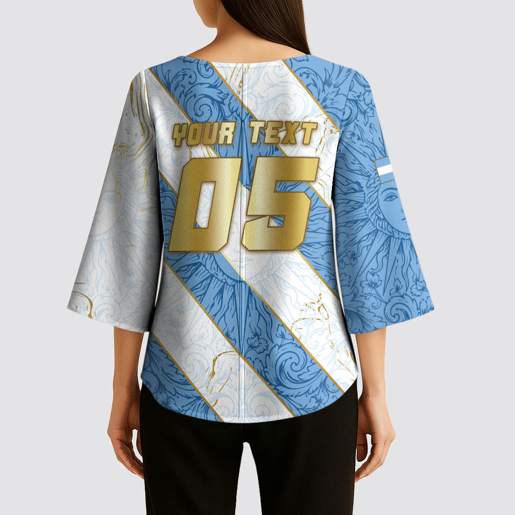 Custom Argentina Football Kimono Sleeve Blouse Sun Of May Baroque Filigree Gold Striped Patterns