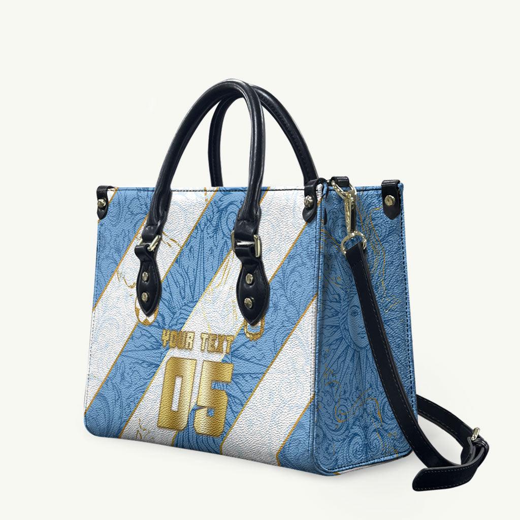 Custom Argentina Football Leather Bag Sun Of May Baroque Filigree Gold Striped Patterns
