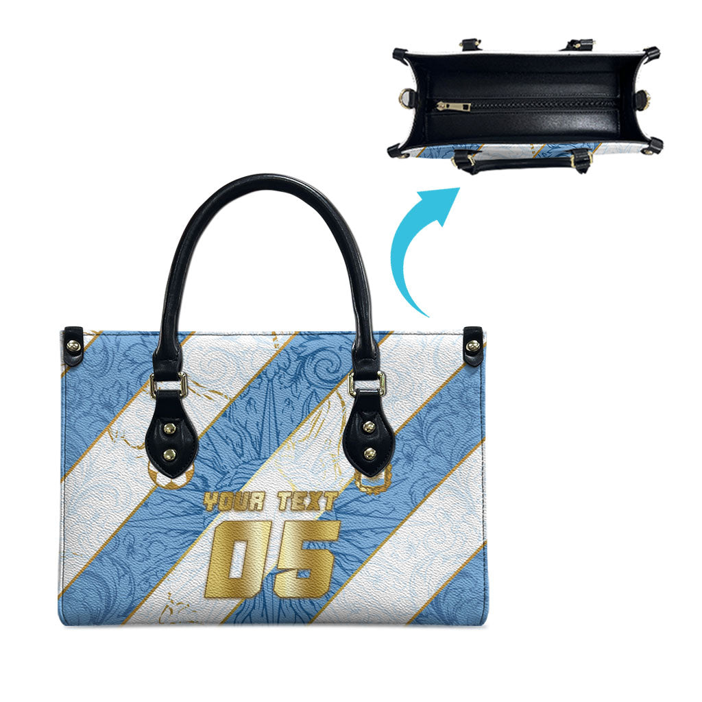 Custom Argentina Football Leather Bag Sun Of May Baroque Filigree Gold Striped Patterns