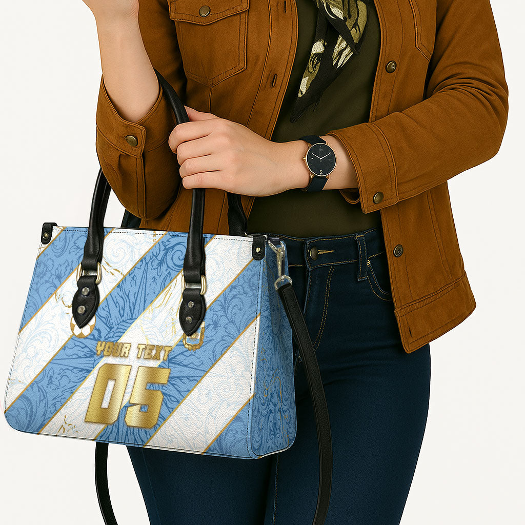 Custom Argentina Football Leather Bag Sun Of May Baroque Filigree Gold Striped Patterns