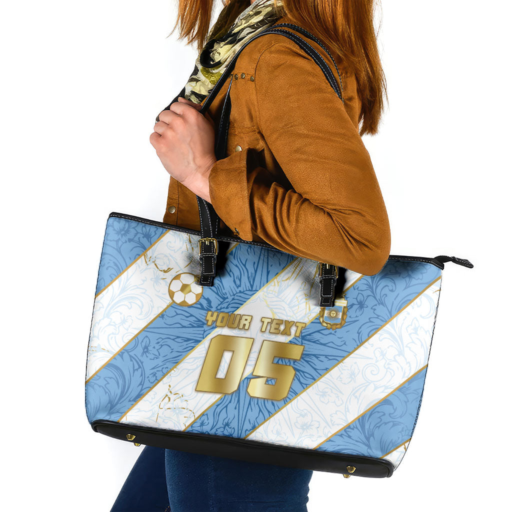 Custom Argentina Football Leather Tote Bag Sun Of May Baroque Filigree Gold Striped Patterns