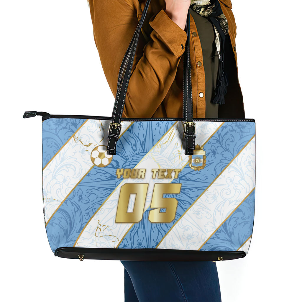 Custom Argentina Football Leather Tote Bag Sun Of May Baroque Filigree Gold Striped Patterns