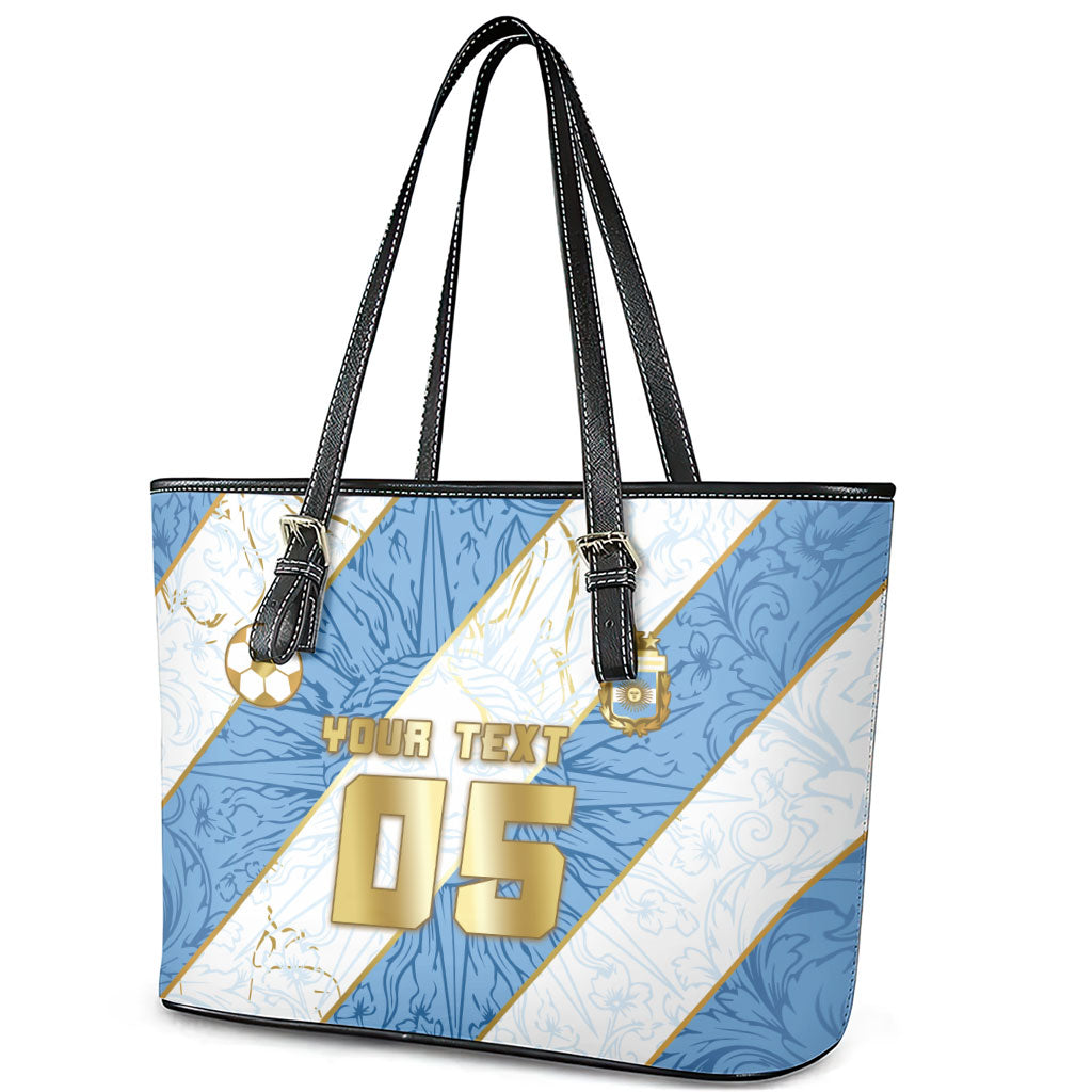 Custom Argentina Football Leather Tote Bag Sun Of May Baroque Filigree Gold Striped Patterns