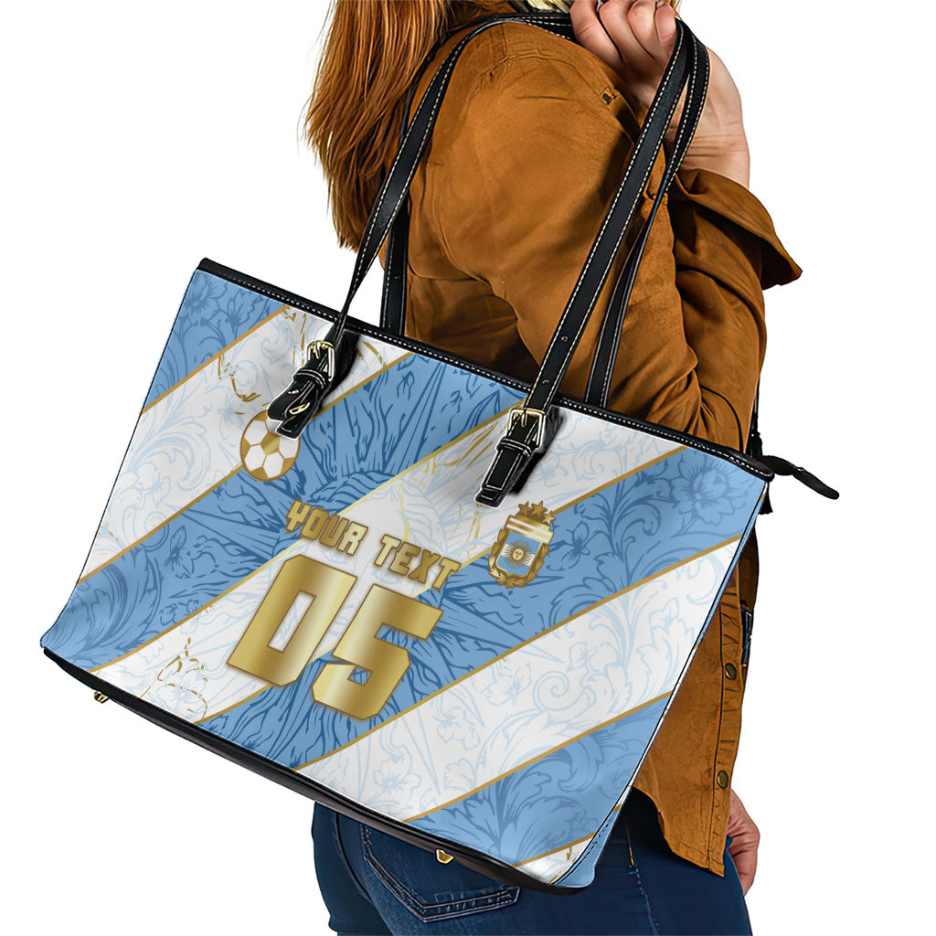 Custom Argentina Football Leather Tote Bag Sun Of May Baroque Filigree Gold Striped Patterns