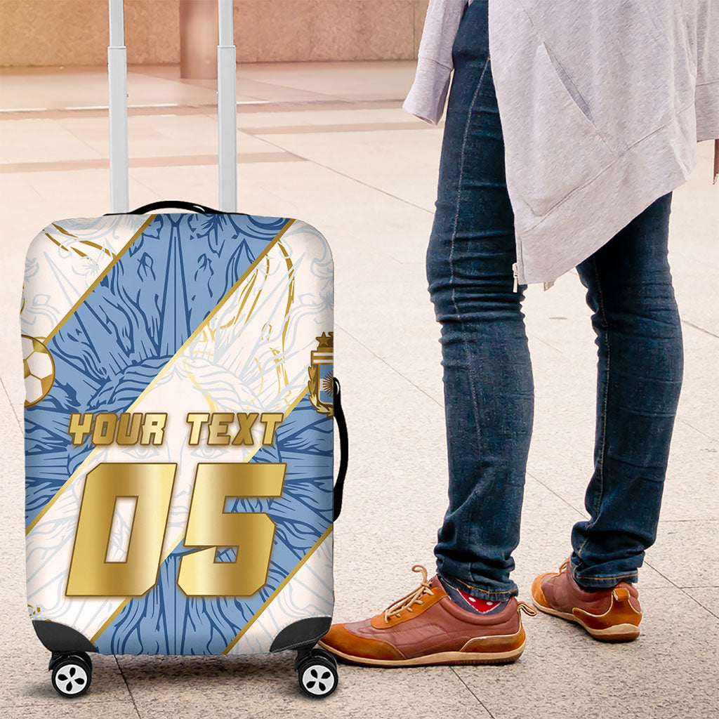 Custom Argentina Football Luggage Cover Sun Of May Baroque Filigree Gold Striped Patterns