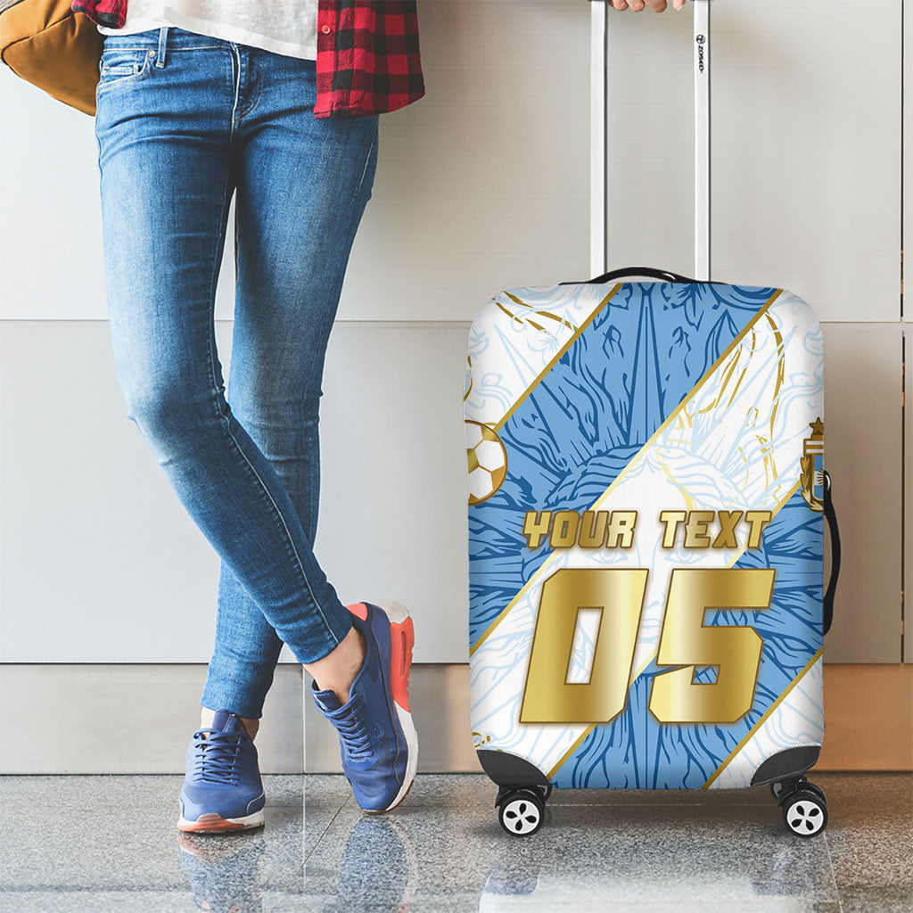 Custom Argentina Football Luggage Cover Sun Of May Baroque Filigree Gold Striped Patterns