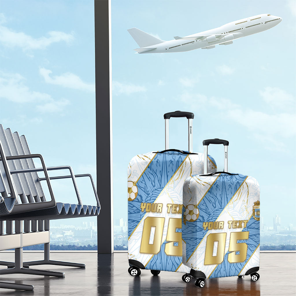 Custom Argentina Football Luggage Cover Sun Of May Baroque Filigree Gold Striped Patterns