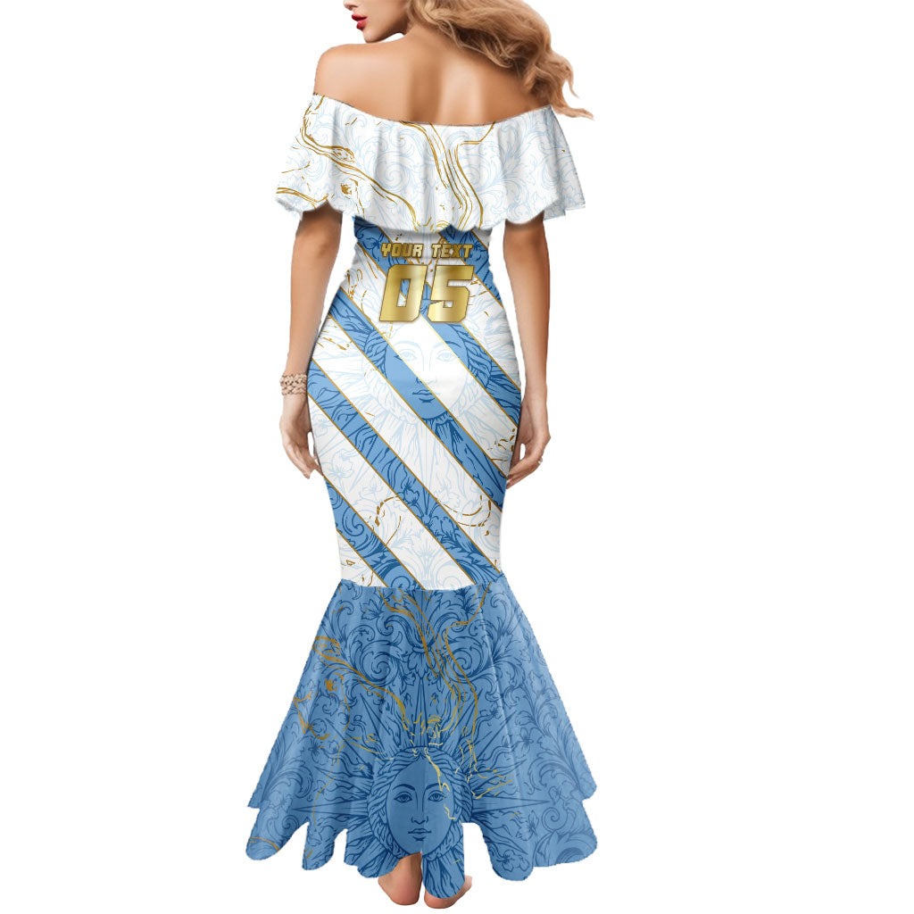 Custom Argentina Football Mermaid Dress Sun Of May Baroque Filigree Gold Striped Patterns