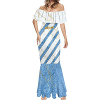 Custom Argentina Football Mermaid Dress Sun Of May Baroque Filigree Gold Striped Patterns