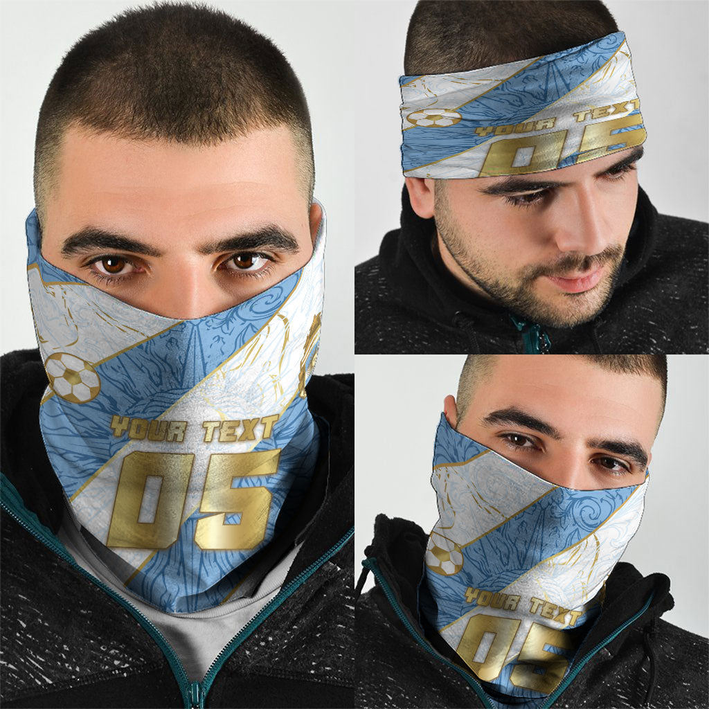 Custom Argentina Football Neck Gaiter Sun Of May Baroque Filigree Gold Striped Patterns