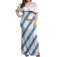 Custom Argentina Football Off Shoulder Maxi Dress Sun Of May Baroque Filigree Gold Striped Patterns