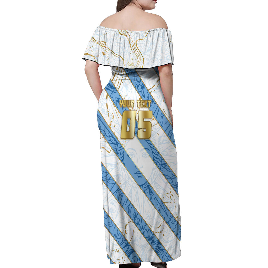 Custom Argentina Football Off Shoulder Maxi Dress Sun Of May Baroque Filigree Gold Striped Patterns