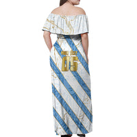 Custom Argentina Football Off Shoulder Maxi Dress Sun Of May Baroque Filigree Gold Striped Patterns
