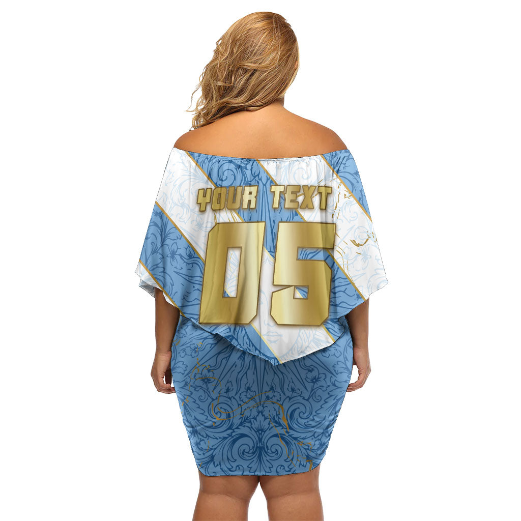 Custom Argentina Football Off Shoulder Short Dress Sun Of May Baroque Filigree Gold Striped Patterns