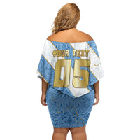 Custom Argentina Football Off Shoulder Short Dress Sun Of May Baroque Filigree Gold Striped Patterns