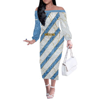 Custom Argentina Football Off The Shoulder Long Sleeve Dress Sun Of May Baroque Filigree Gold Striped Patterns