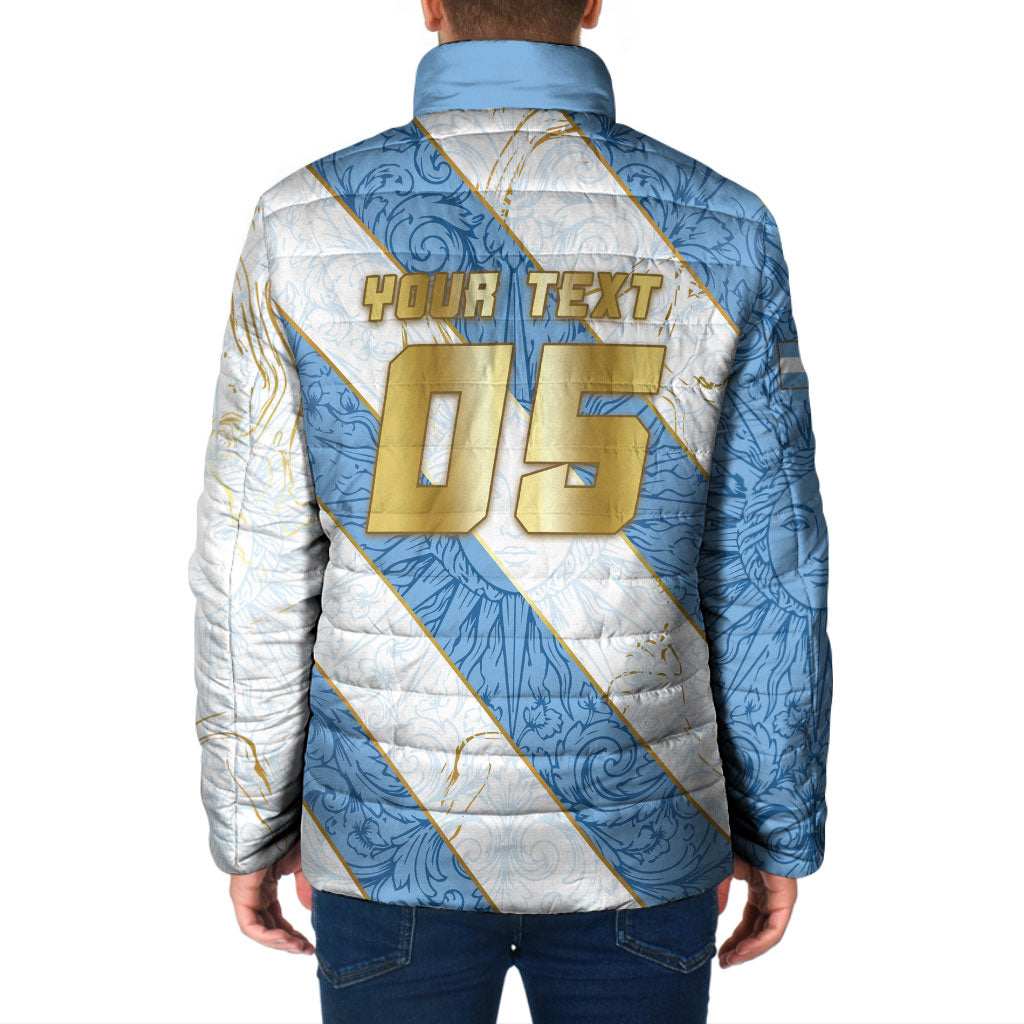 Custom Argentina Football Padded Jacket Sun Of May Baroque Filigree Gold Striped Patterns