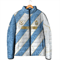 Custom Argentina Football Padded Jacket Sun Of May Baroque Filigree Gold Striped Patterns