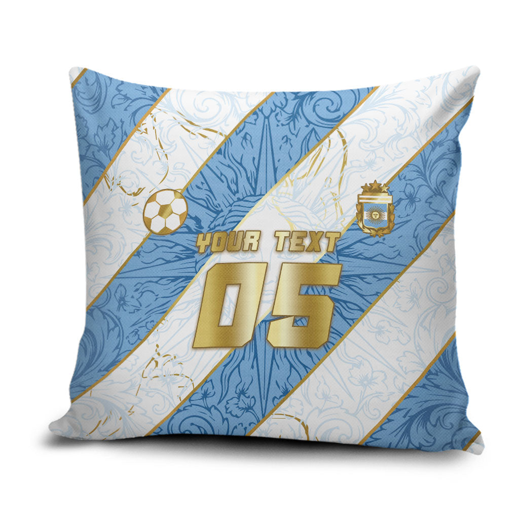 Custom Argentina Football Pillow Cover Sun Of May Baroque Filigree Gold Striped Patterns