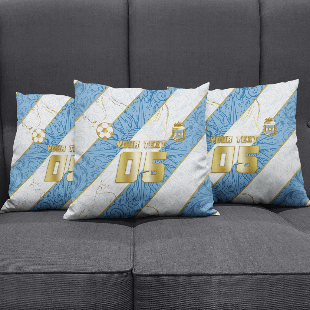 Custom Argentina Football Pillow Cover Sun Of May Baroque Filigree Gold Striped Patterns