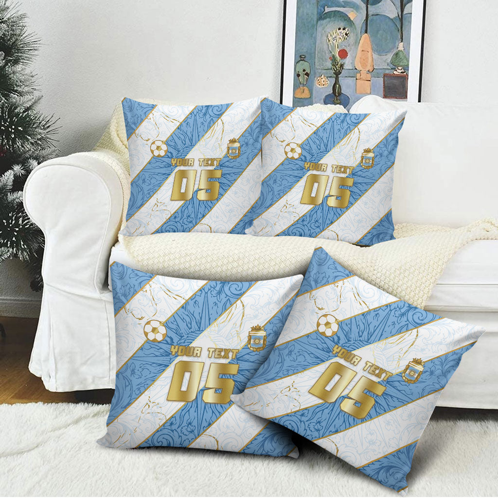 Custom Argentina Football Pillow Cover Sun Of May Baroque Filigree Gold Striped Patterns