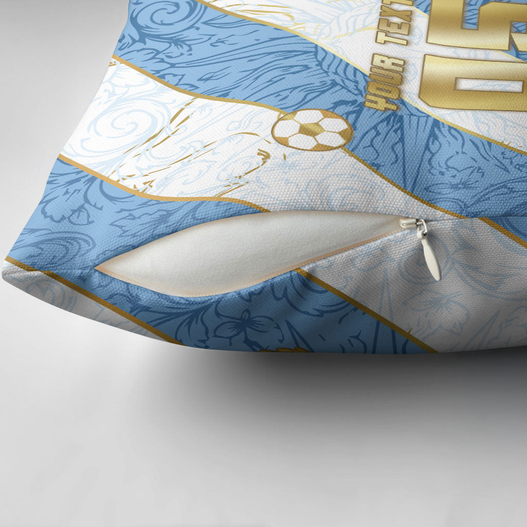 Custom Argentina Football Pillow Cover Sun Of May Baroque Filigree Gold Striped Patterns